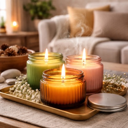 Lit scented candles